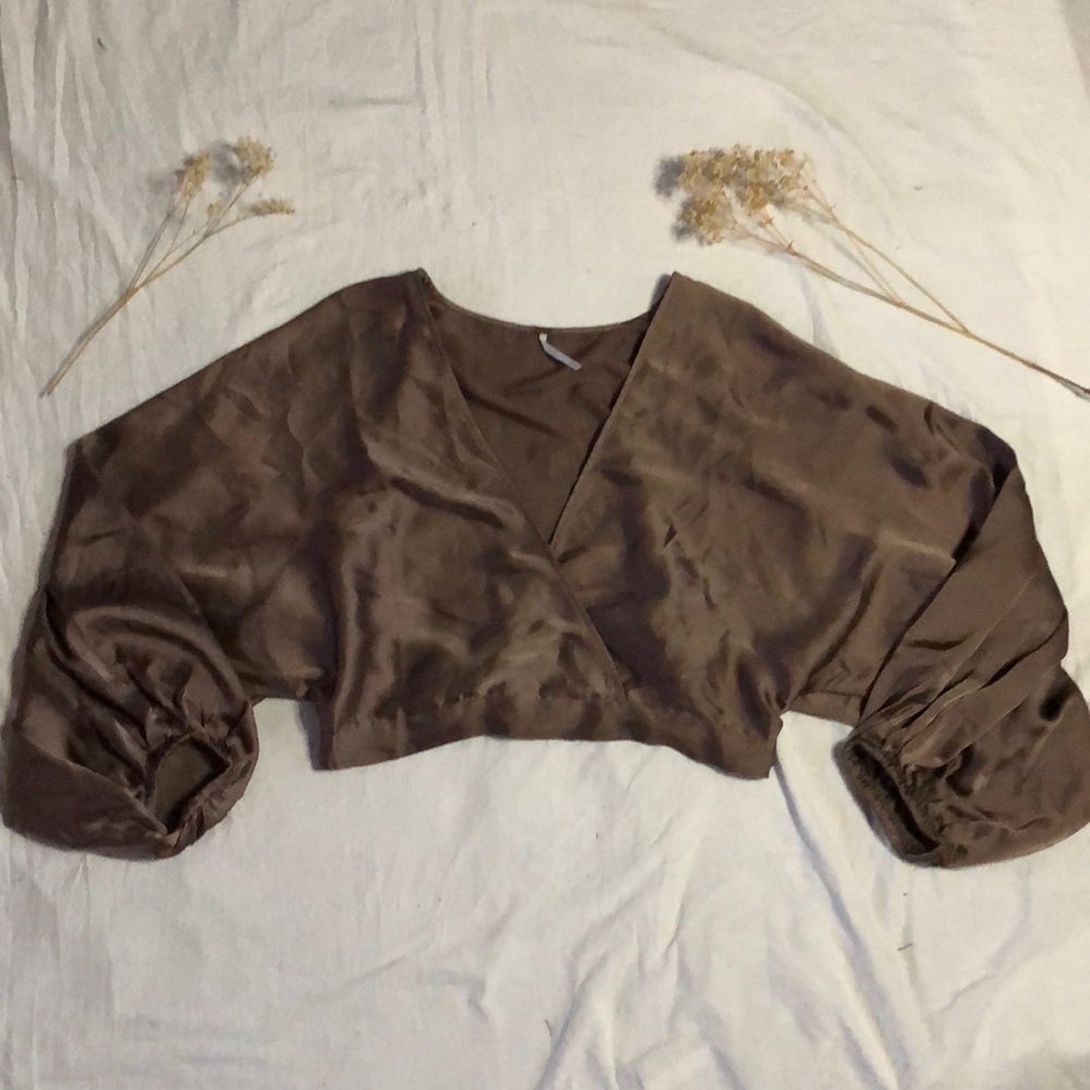 Silk cropped peasant style top